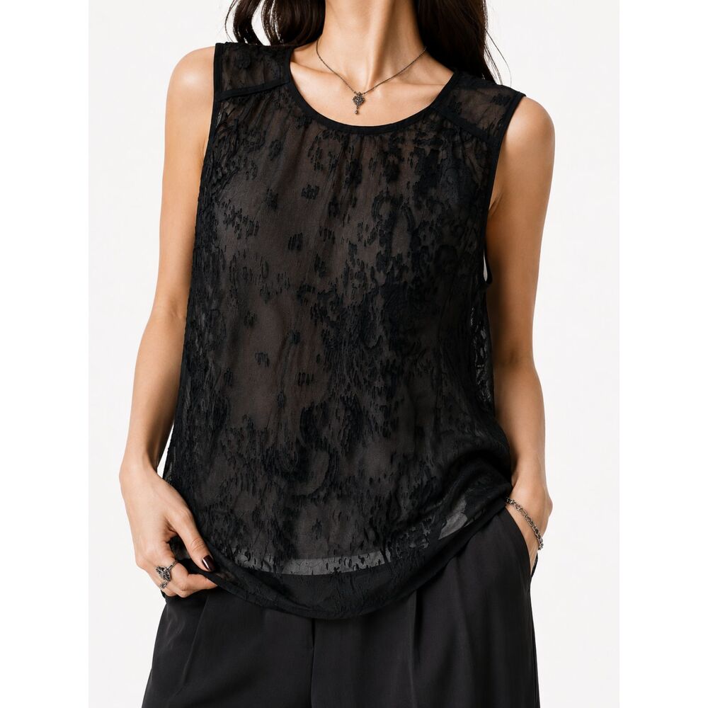 Black Rainn XL Black Floral Burnout Sheer Blouse Tank Whimsigoth Goth Romantic